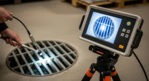 Sonda per videoispezione fognaria inserita in una tubazione